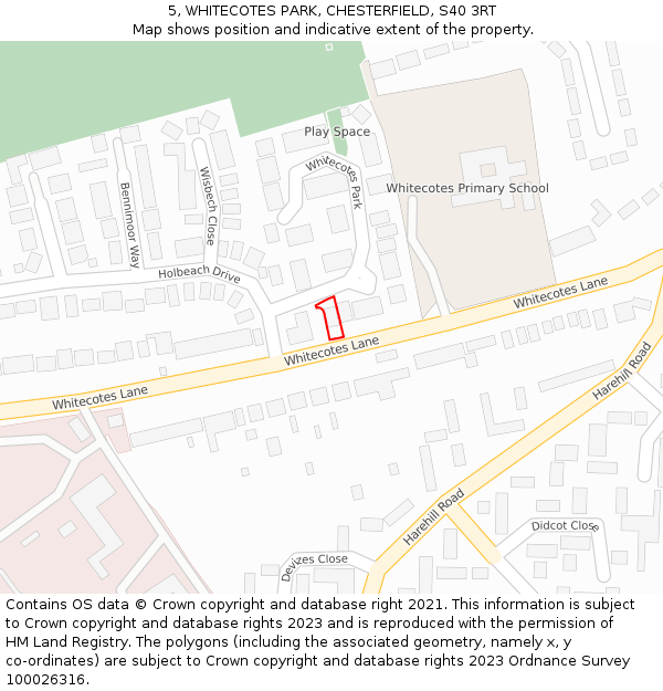 5, WHITECOTES PARK, CHESTERFIELD, S40 3RT: Location map and indicative extent of plot