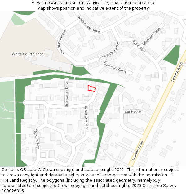 5, WHITEGATES CLOSE, GREAT NOTLEY, BRAINTREE, CM77 7FX: Location map and indicative extent of plot