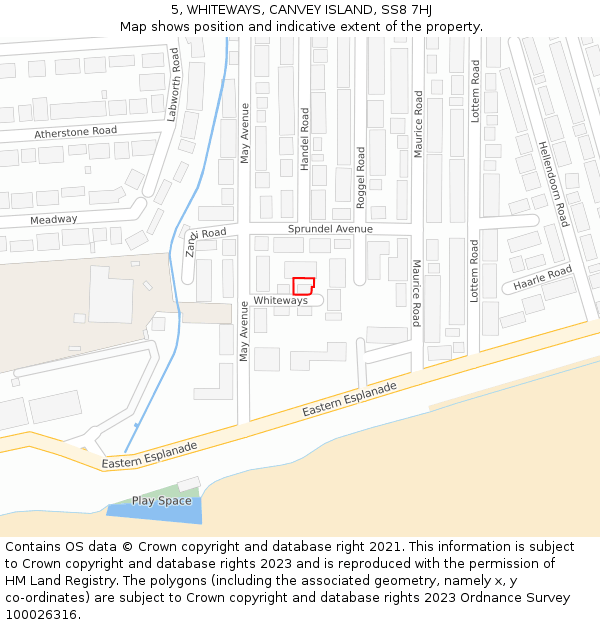 5, WHITEWAYS, CANVEY ISLAND, SS8 7HJ: Location map and indicative extent of plot