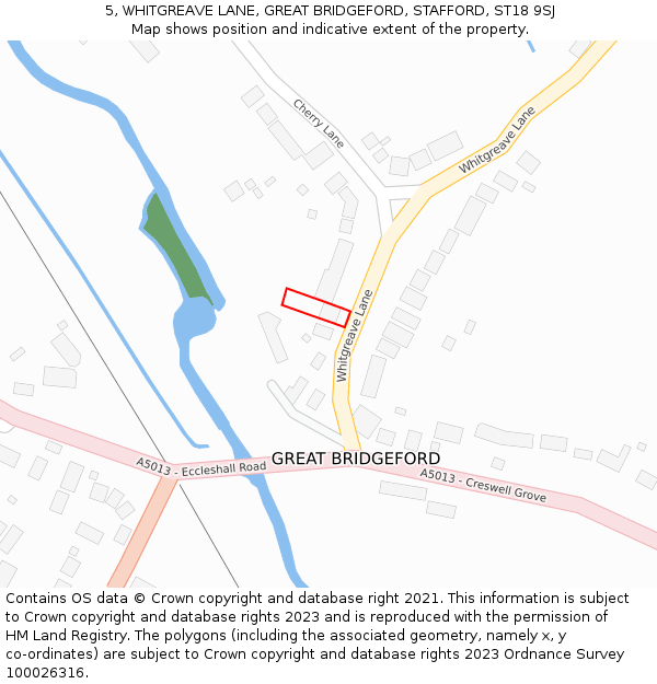 5, WHITGREAVE LANE, GREAT BRIDGEFORD, STAFFORD, ST18 9SJ: Location map and indicative extent of plot