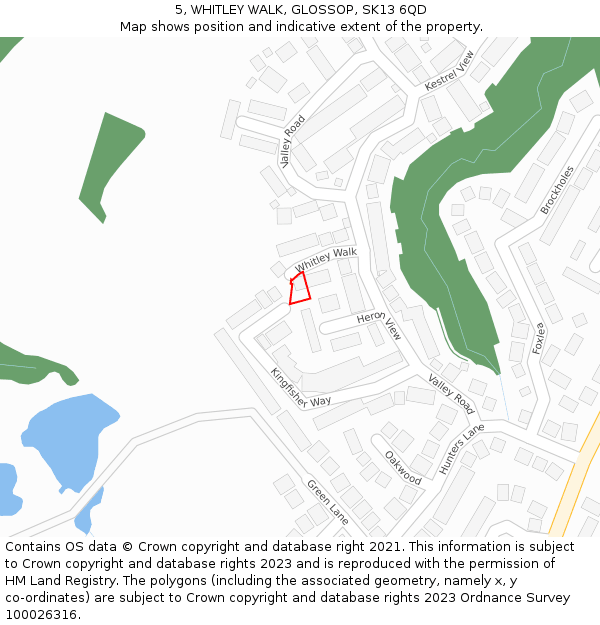 5, WHITLEY WALK, GLOSSOP, SK13 6QD: Location map and indicative extent of plot