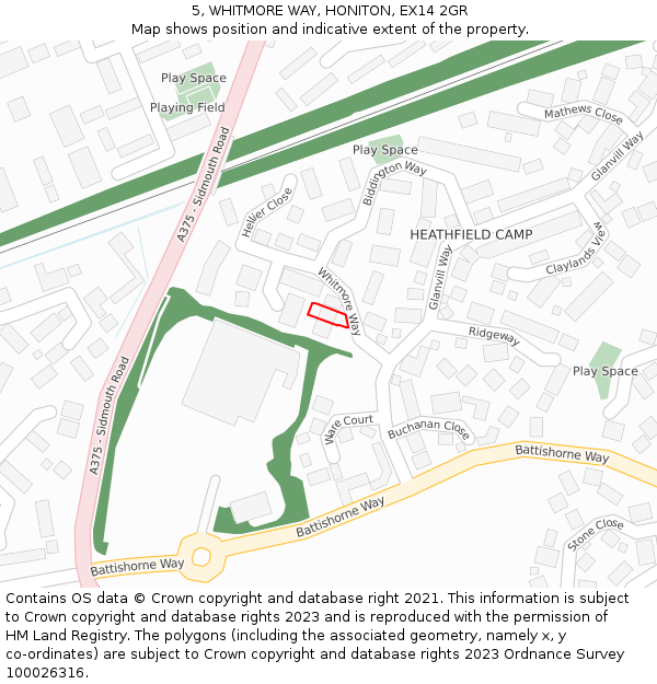 5, WHITMORE WAY, HONITON, EX14 2GR: Location map and indicative extent of plot