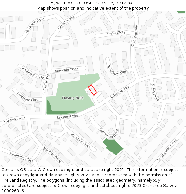 5, WHITTAKER CLOSE, BURNLEY, BB12 8XG: Location map and indicative extent of plot