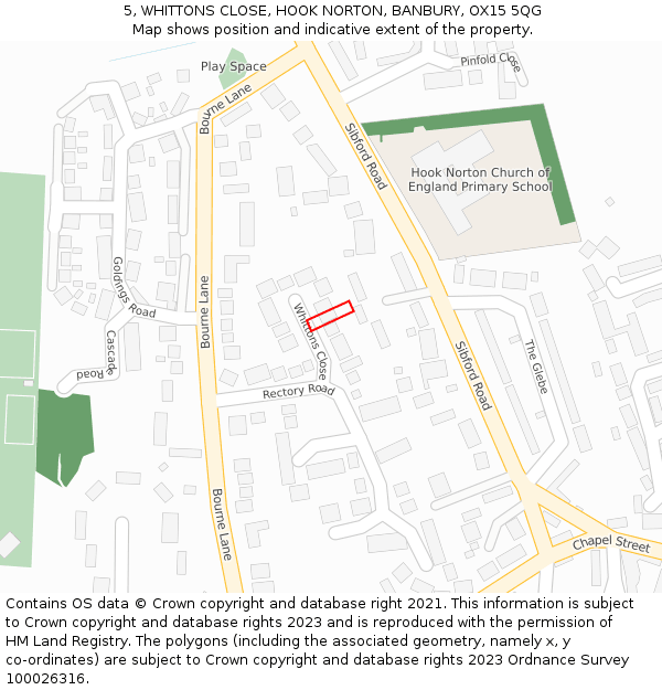 5, WHITTONS CLOSE, HOOK NORTON, BANBURY, OX15 5QG: Location map and indicative extent of plot