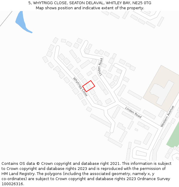 5, WHYTRIGG CLOSE, SEATON DELAVAL, WHITLEY BAY, NE25 0TG: Location map and indicative extent of plot