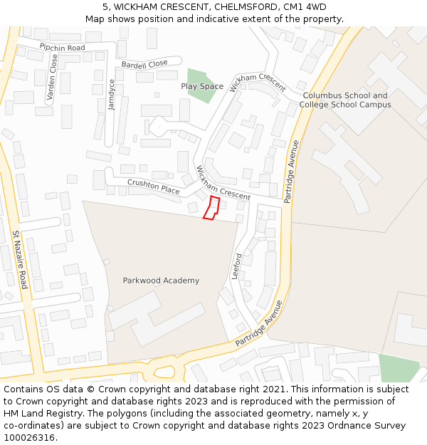 5, WICKHAM CRESCENT, CHELMSFORD, CM1 4WD: Location map and indicative extent of plot