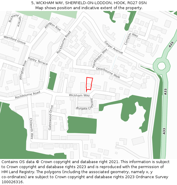 5, WICKHAM WAY, SHERFIELD-ON-LODDON, HOOK, RG27 0SN: Location map and indicative extent of plot