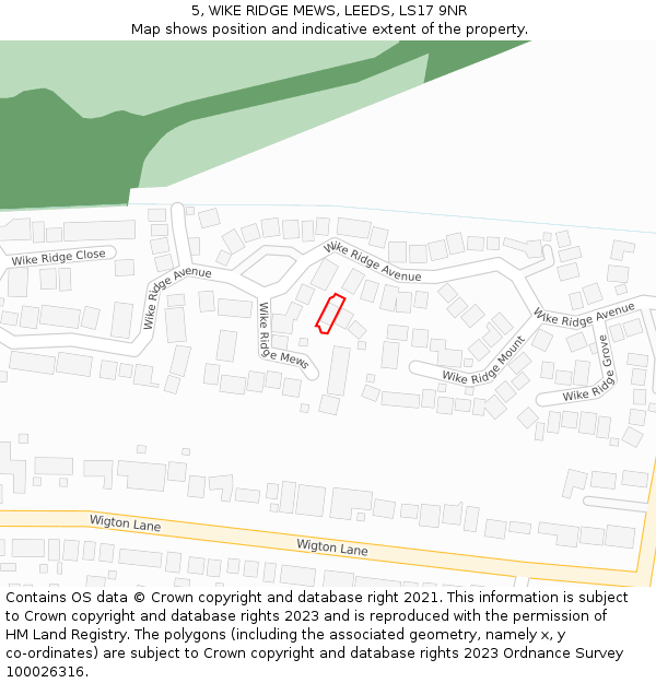 5, WIKE RIDGE MEWS, LEEDS, LS17 9NR: Location map and indicative extent of plot
