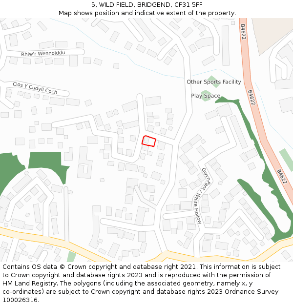 5, WILD FIELD, BRIDGEND, CF31 5FF: Location map and indicative extent of plot