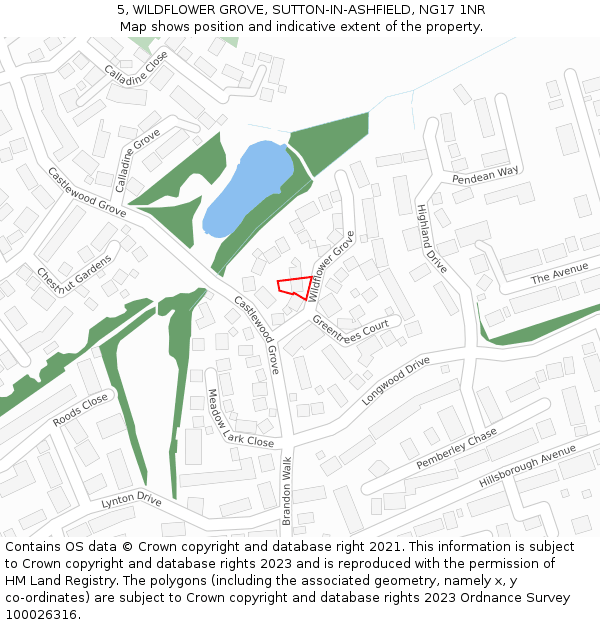 5, WILDFLOWER GROVE, SUTTON-IN-ASHFIELD, NG17 1NR: Location map and indicative extent of plot