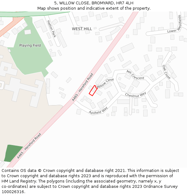 5, WILLOW CLOSE, BROMYARD, HR7 4LH: Location map and indicative extent of plot