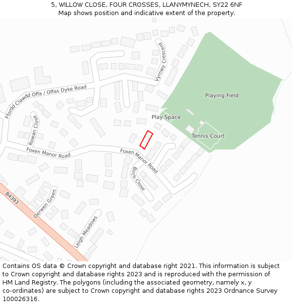 5, WILLOW CLOSE, FOUR CROSSES, LLANYMYNECH, SY22 6NF: Location map and indicative extent of plot