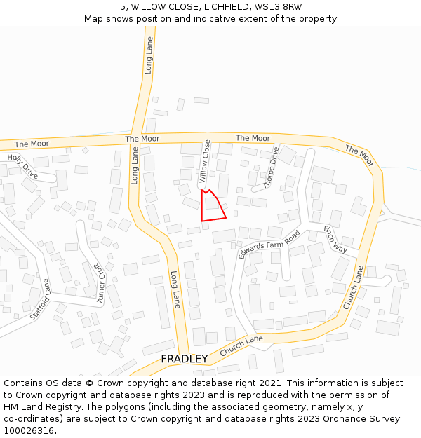 5, WILLOW CLOSE, LICHFIELD, WS13 8RW: Location map and indicative extent of plot