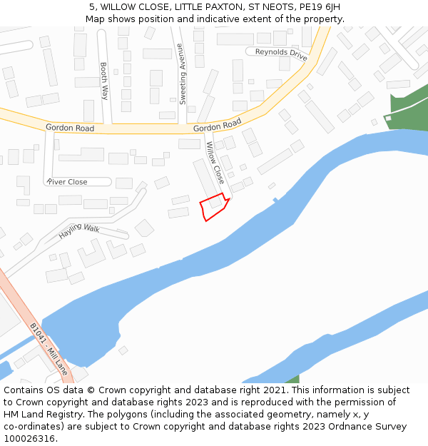 5, WILLOW CLOSE, LITTLE PAXTON, ST NEOTS, PE19 6JH: Location map and indicative extent of plot