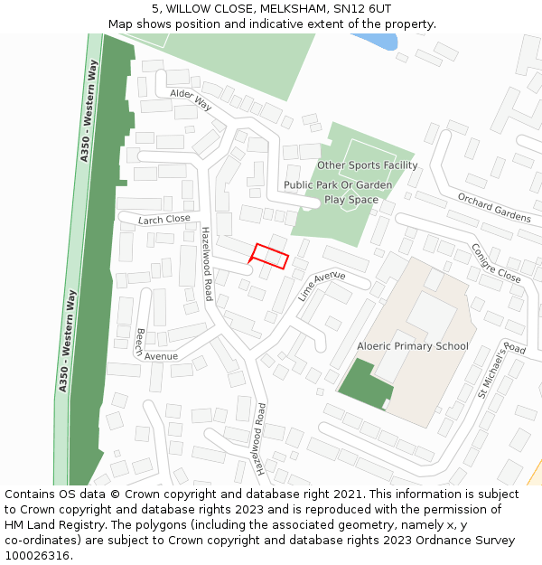 5, WILLOW CLOSE, MELKSHAM, SN12 6UT: Location map and indicative extent of plot