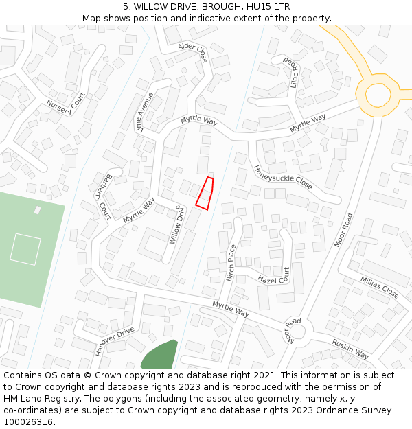 5, WILLOW DRIVE, BROUGH, HU15 1TR: Location map and indicative extent of plot