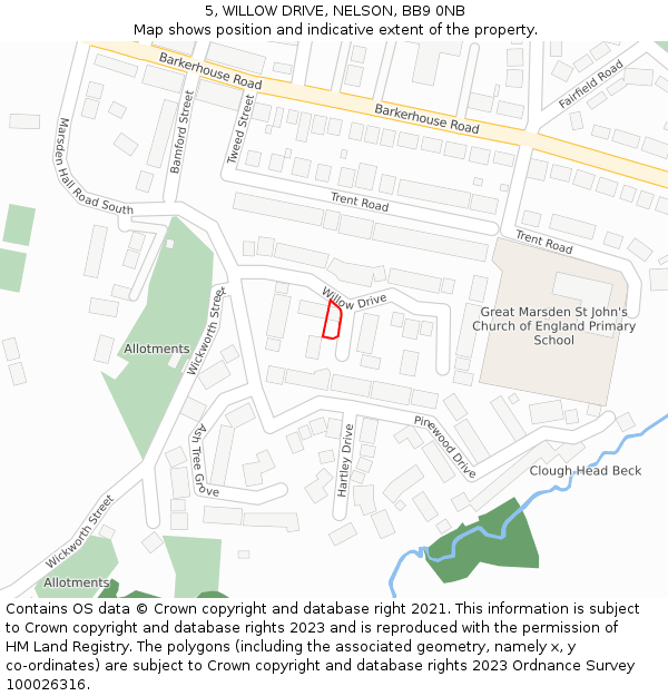 5, WILLOW DRIVE, NELSON, BB9 0NB: Location map and indicative extent of plot