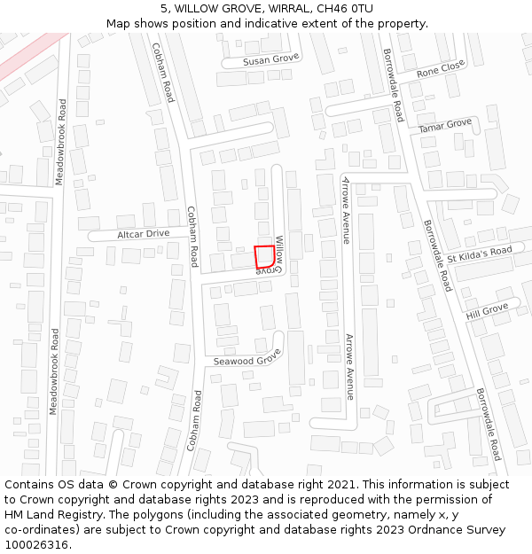 5, WILLOW GROVE, WIRRAL, CH46 0TU: Location map and indicative extent of plot