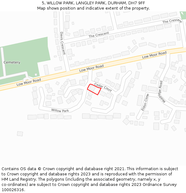 5, WILLOW PARK, LANGLEY PARK, DURHAM, DH7 9FF: Location map and indicative extent of plot