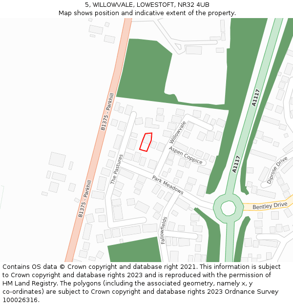 5, WILLOWVALE, LOWESTOFT, NR32 4UB: Location map and indicative extent of plot