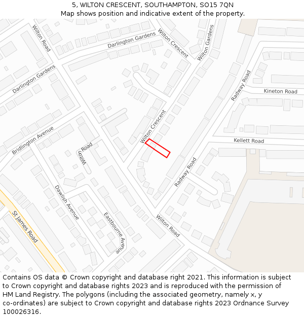 5, WILTON CRESCENT, SOUTHAMPTON, SO15 7QN: Location map and indicative extent of plot