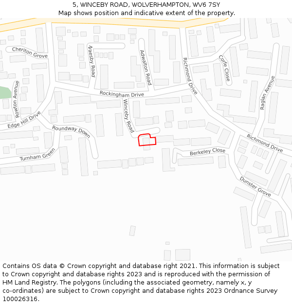5, WINCEBY ROAD, WOLVERHAMPTON, WV6 7SY: Location map and indicative extent of plot