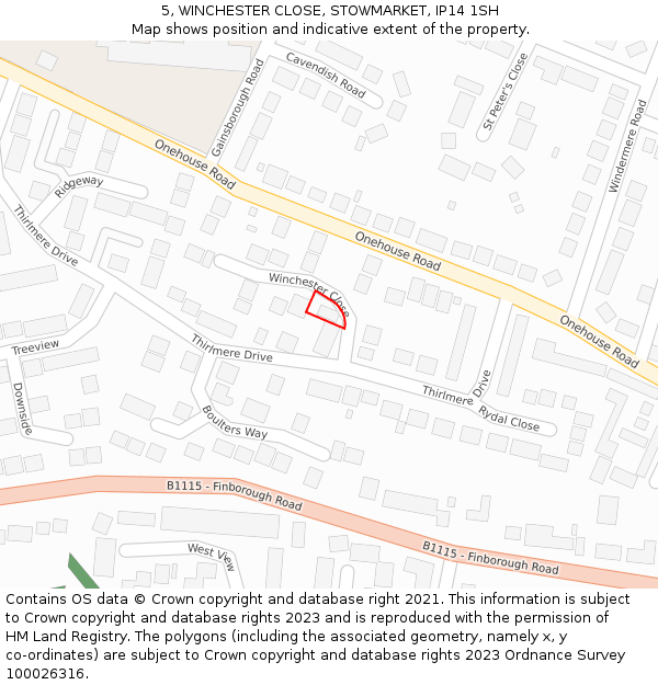 5, WINCHESTER CLOSE, STOWMARKET, IP14 1SH: Location map and indicative extent of plot