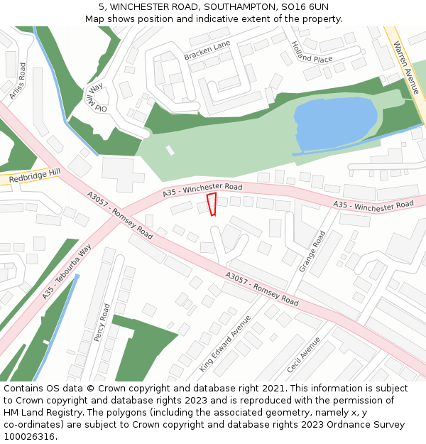 5, WINCHESTER ROAD, SOUTHAMPTON, SO16 6UN: Location map and indicative extent of plot