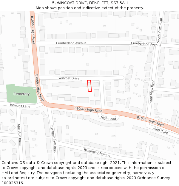 5, WINCOAT DRIVE, BENFLEET, SS7 5AH: Location map and indicative extent of plot