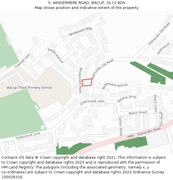 5, WINDERMERE ROAD, BACUP, OL13 9DN: Location map and indicative extent of plot