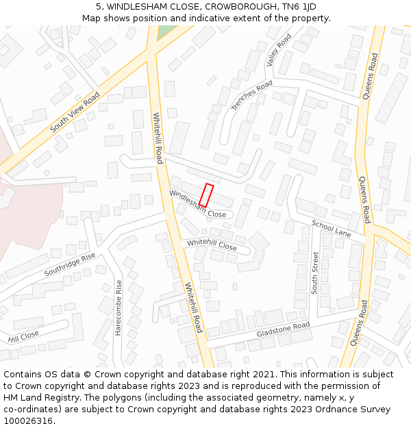 5, WINDLESHAM CLOSE, CROWBOROUGH, TN6 1JD: Location map and indicative extent of plot