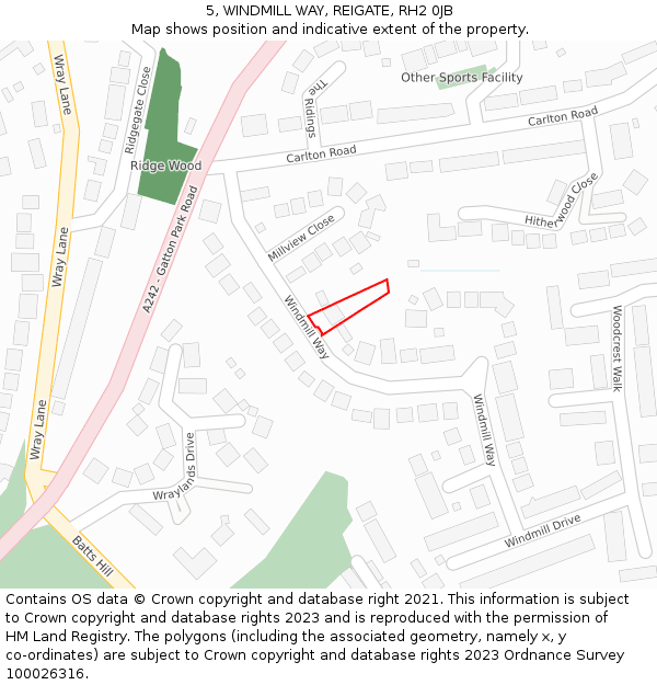 5, WINDMILL WAY, REIGATE, RH2 0JB: Location map and indicative extent of plot