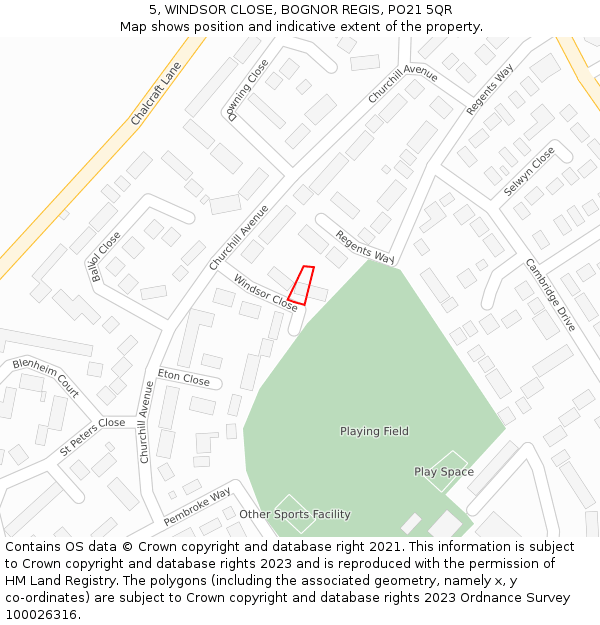 5, WINDSOR CLOSE, BOGNOR REGIS, PO21 5QR: Location map and indicative extent of plot