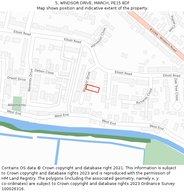 5, WINDSOR DRIVE, MARCH, PE15 8DF: Location map and indicative extent of plot