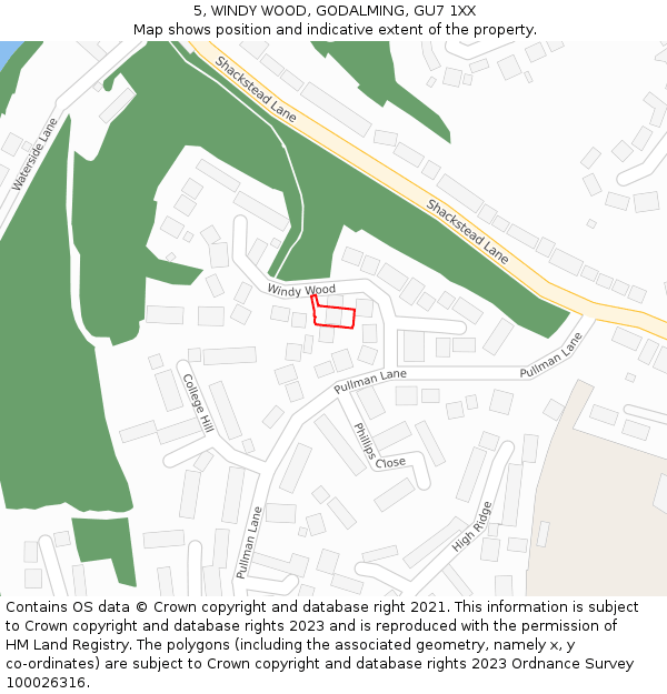 5, WINDY WOOD, GODALMING, GU7 1XX: Location map and indicative extent of plot