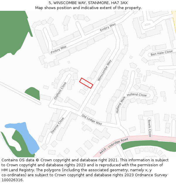 5, WINSCOMBE WAY, STANMORE, HA7 3AX: Location map and indicative extent of plot