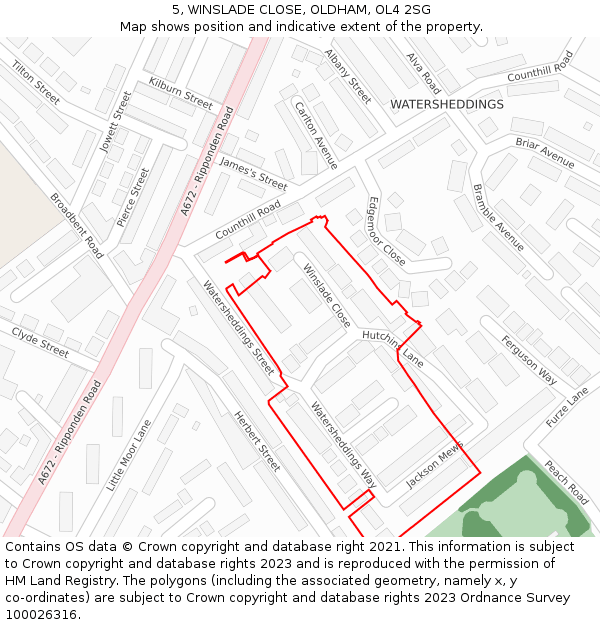 5, WINSLADE CLOSE, OLDHAM, OL4 2SG: Location map and indicative extent of plot