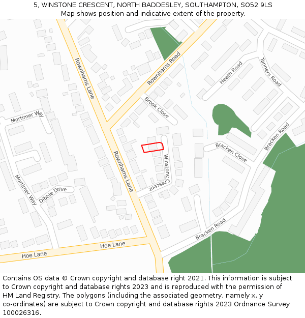 5, WINSTONE CRESCENT, NORTH BADDESLEY, SOUTHAMPTON, SO52 9LS: Location map and indicative extent of plot