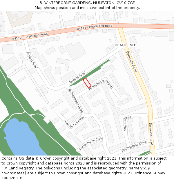 5, WINTERBORNE GARDENS, NUNEATON, CV10 7GF: Location map and indicative extent of plot