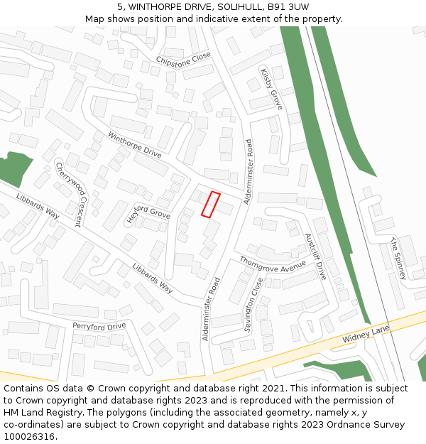 5, WINTHORPE DRIVE, SOLIHULL, B91 3UW: Location map and indicative extent of plot