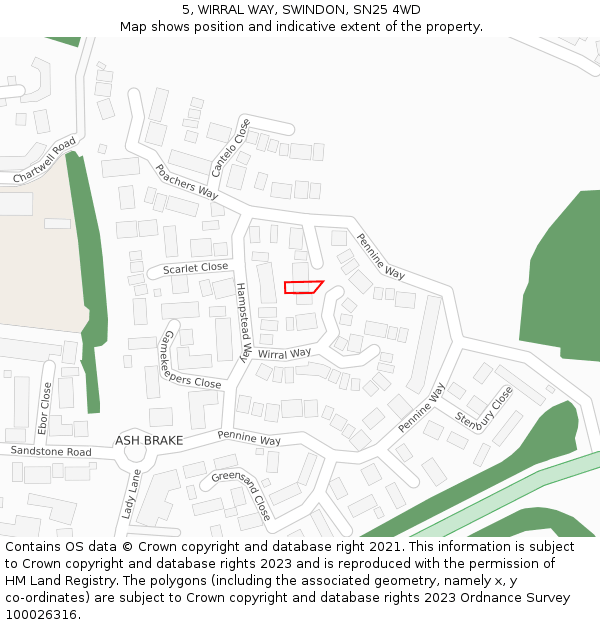 5, WIRRAL WAY, SWINDON, SN25 4WD: Location map and indicative extent of plot
