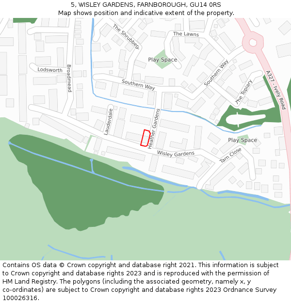 5, WISLEY GARDENS, FARNBOROUGH, GU14 0RS: Location map and indicative extent of plot