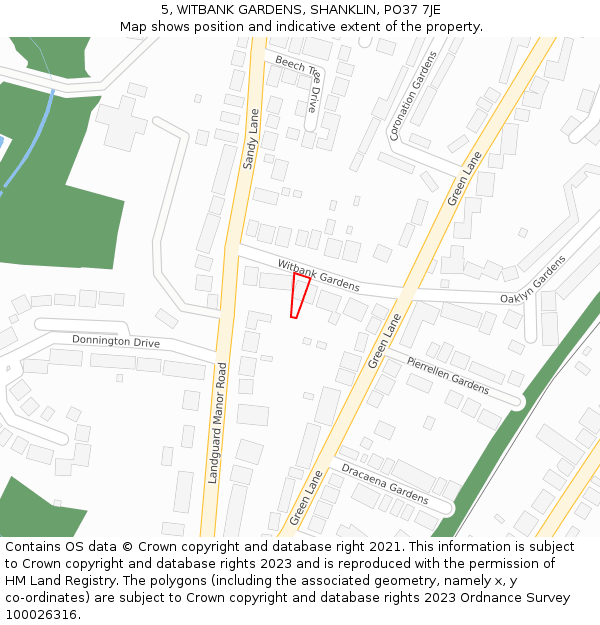 5, WITBANK GARDENS, SHANKLIN, PO37 7JE: Location map and indicative extent of plot