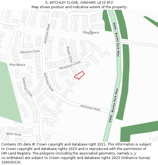 5, WITCHLEY CLOSE, OAKHAM, LE15 6FZ: Location map and indicative extent of plot