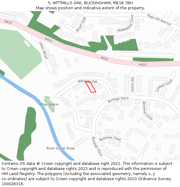 5, WITTMILLS OAK, BUCKINGHAM, MK18 7BH: Location map and indicative extent of plot