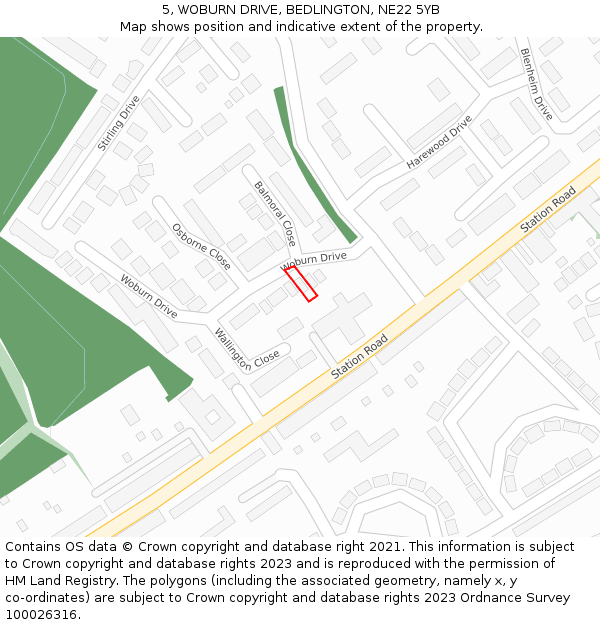 5, WOBURN DRIVE, BEDLINGTON, NE22 5YB: Location map and indicative extent of plot