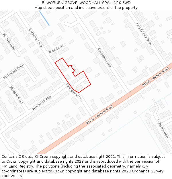 5, WOBURN GROVE, WOODHALL SPA, LN10 6WD: Location map and indicative extent of plot