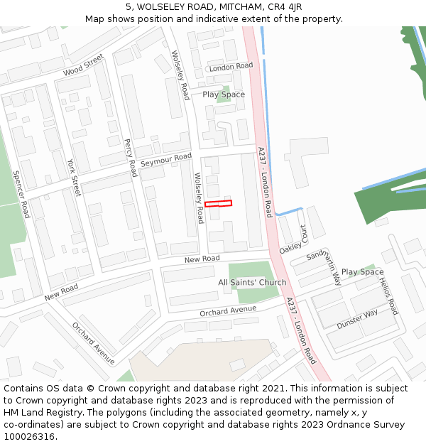 5, WOLSELEY ROAD, MITCHAM, CR4 4JR: Location map and indicative extent of plot