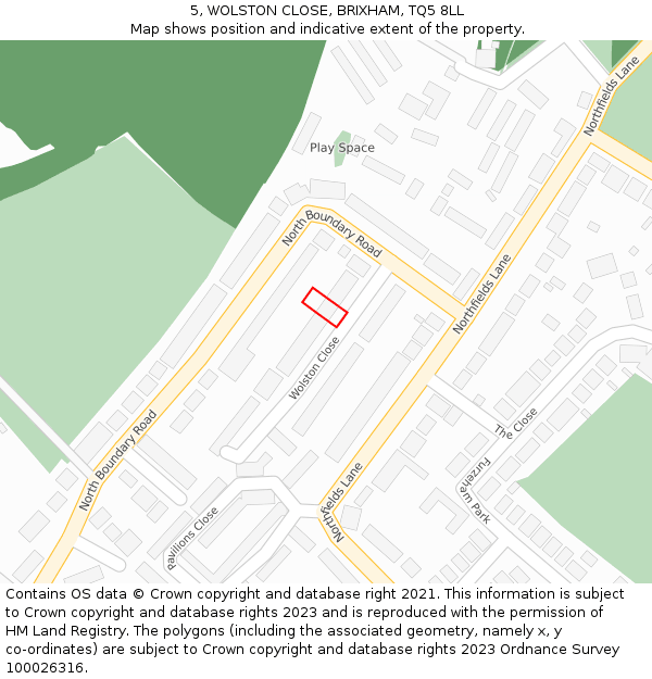 5, WOLSTON CLOSE, BRIXHAM, TQ5 8LL: Location map and indicative extent of plot