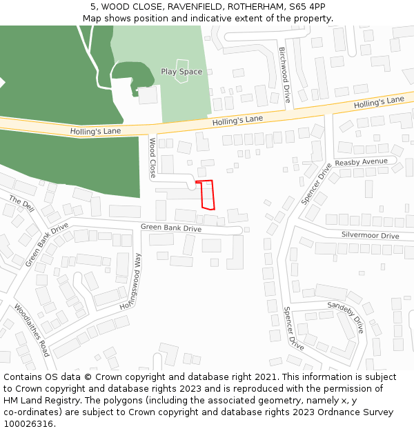 5, WOOD CLOSE, RAVENFIELD, ROTHERHAM, S65 4PP: Location map and indicative extent of plot